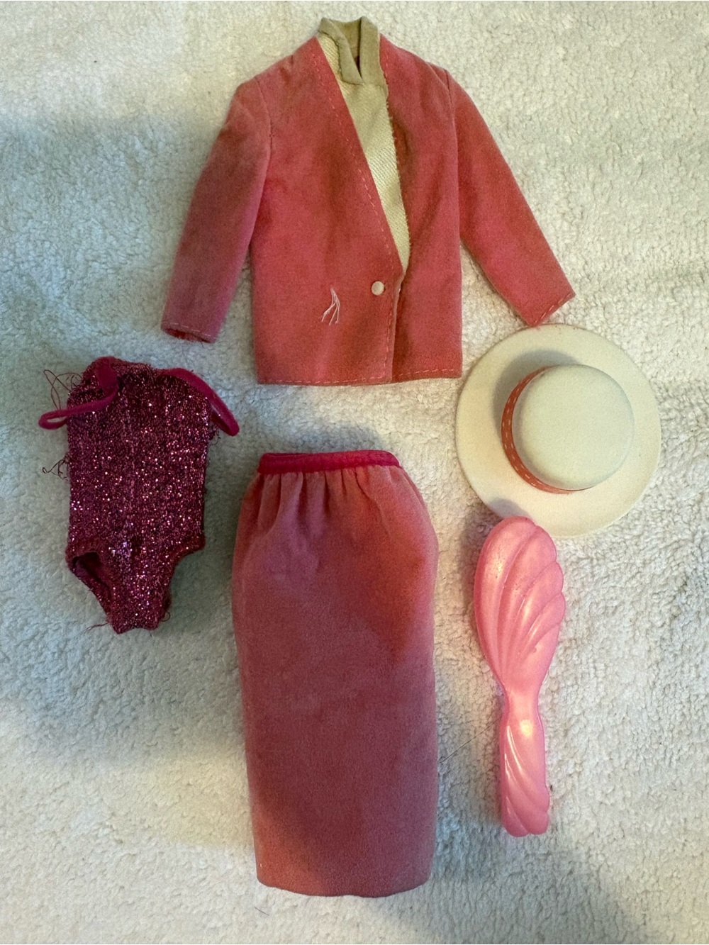 Barbie Pink Ensemble with Cream Hat and Pink Brush